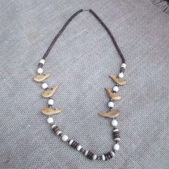 Vintage Handmade Wood Whale Necklace - Picture 1 of 9